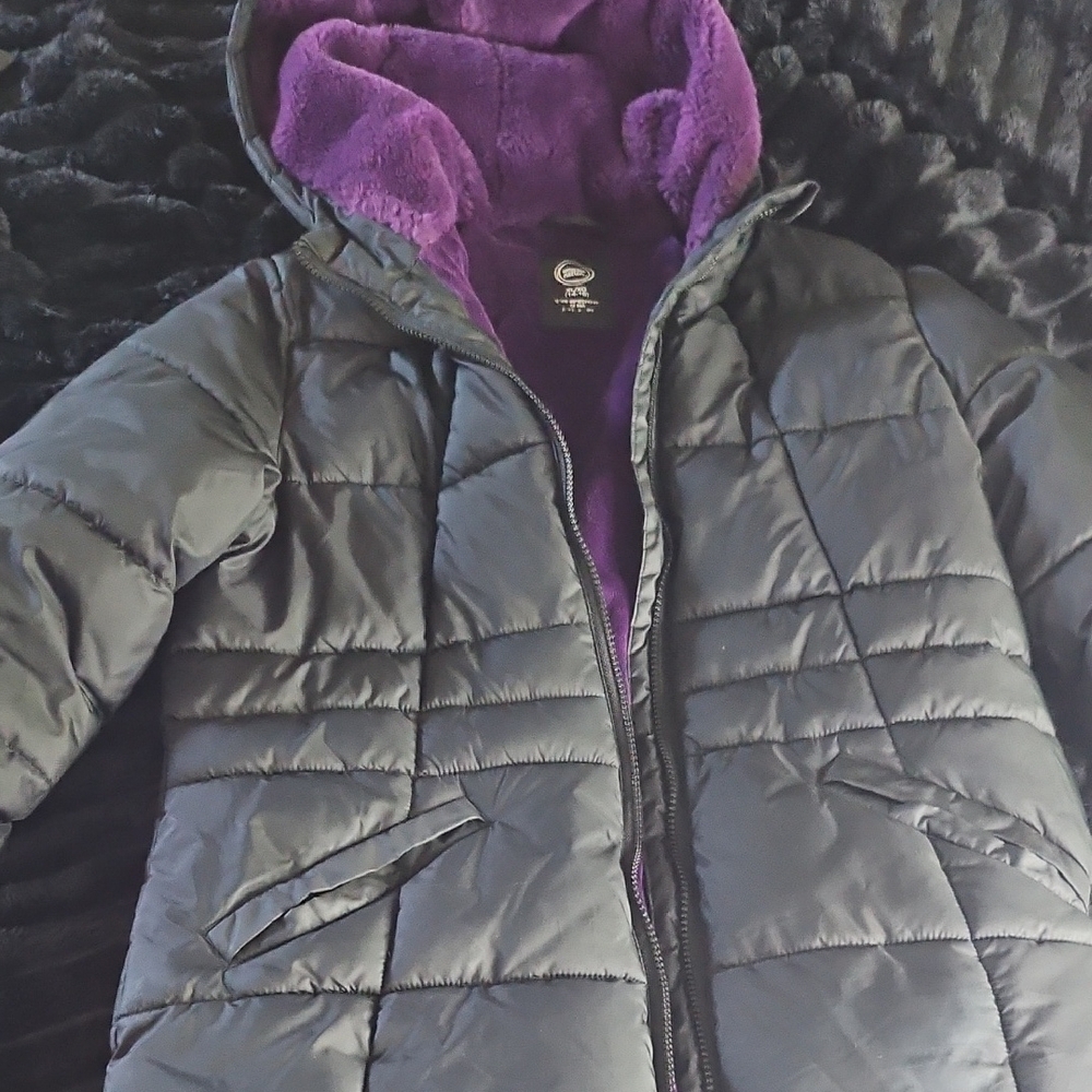 Wonder Nation Black and Purple Puffer Jacket with Quilted Design